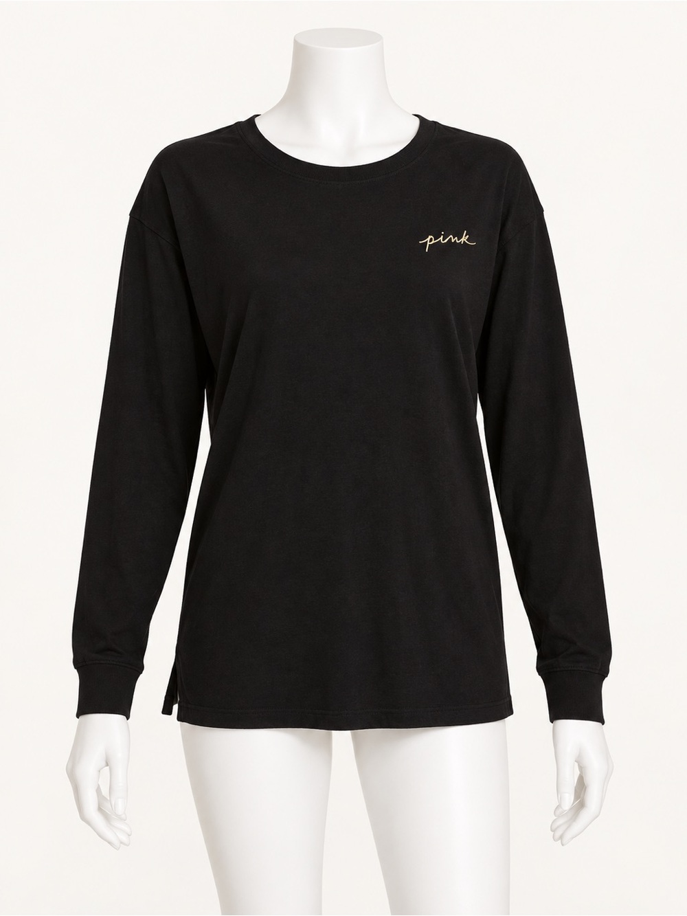 PINK Victoria's Secret Black Long-Sleeve Tee with Script Logo